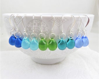 tiny glass drop earrings- choice of drop color and ear wire material at checkout