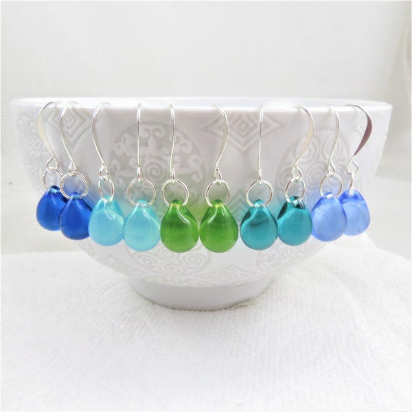 tiny glass drop earrings- choice of drop color and ear wire material at checkout