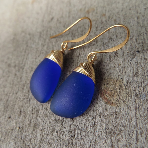 Sea glass earrings - gold wire wrap - choice of glass colors