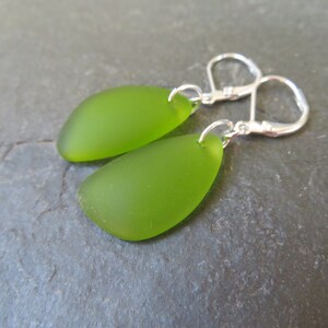 Sea Glass Earrings with Lever back ear wires - cultured beach glass jewelry - Choice of glass color and material at checkout DARK GREEN