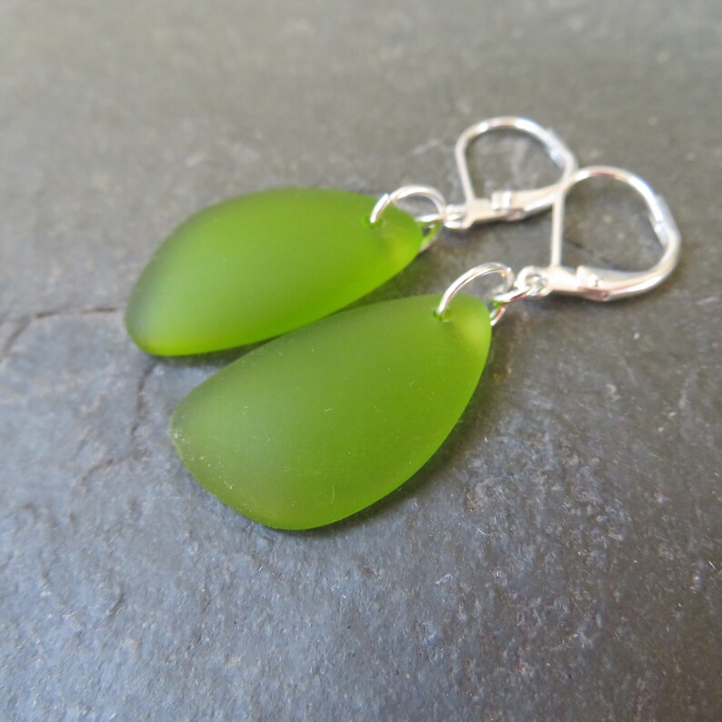 Sea Glass Earrings with Lever back ear wires - cultured beach glass jewelry - Choice of glass color and material at checkout DARK GREEN