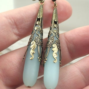 Long Sea Glass earrings with brass Victorian Style jewelry choice of ear wire style choice of glass colors image 4