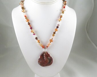 Long Red Jasper Statement necklace - Fall colors brick orange brown