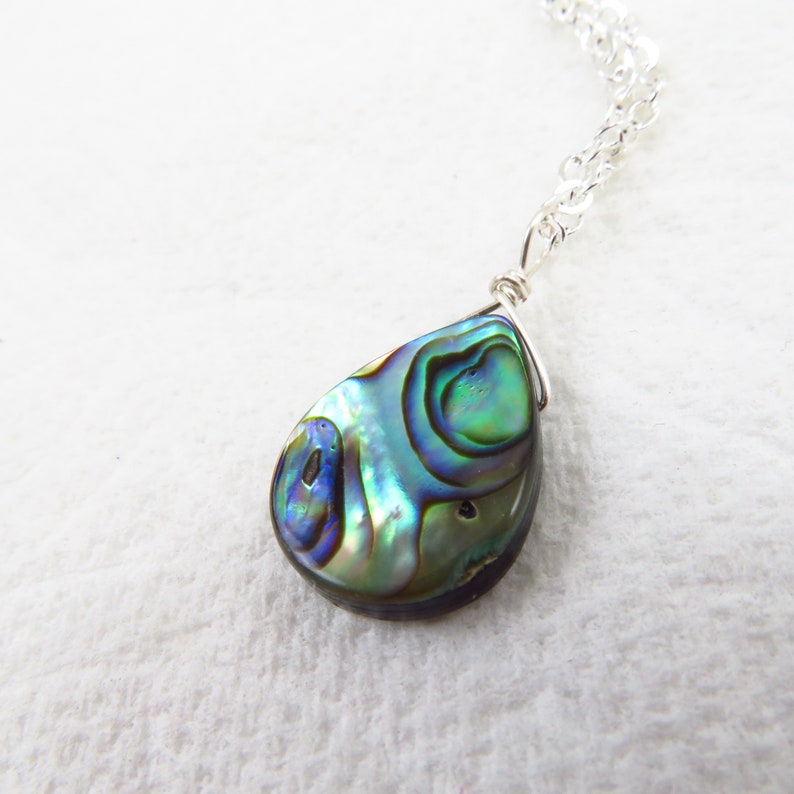 Abalone necklace Paua shell pendant 18 silver dainty chain choice of silver plated or sterling silver image 8