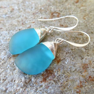 Sea glass earrings cultured seaglass jewelry choice of colors and metal silver plated or sterling image 7