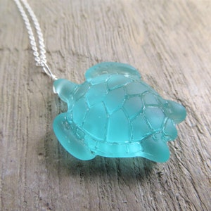 sea glass turtle pendant - mint green sea life jewelry