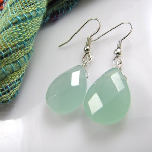 soft blue green faceted teardrop earrings image 1