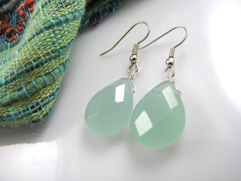 soft blue green faceted teardrop earrings image 1