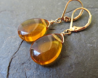 Czech Glass Drop Earrings – Gold Lever Back, Hypoallergenic