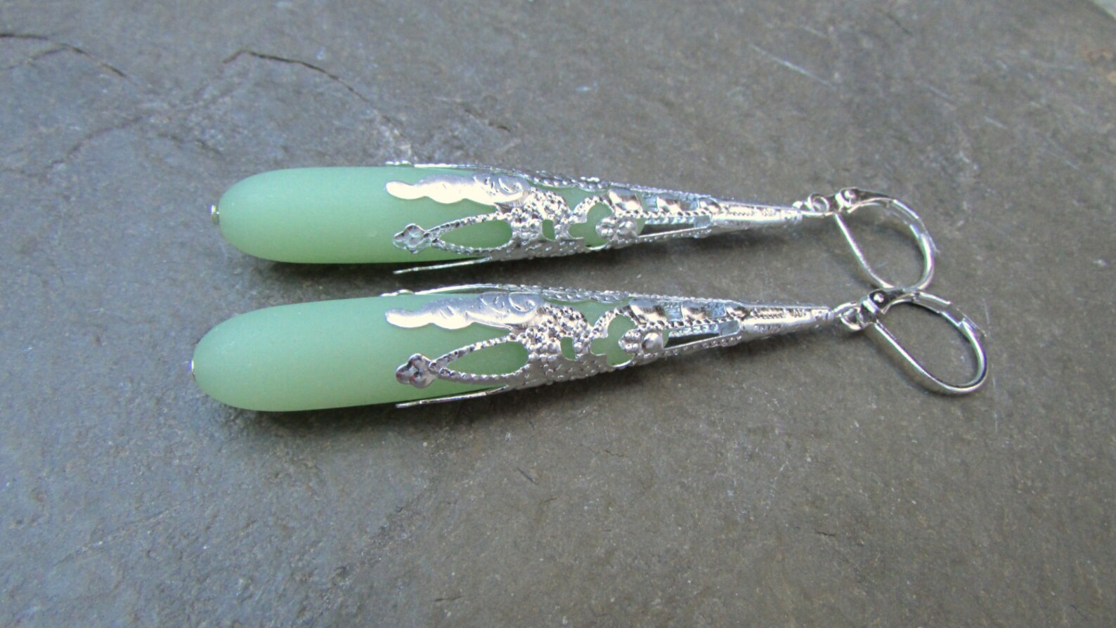 Long Seafoam Green Earrings Sea Glass Teardrops Beach Glass Etsy