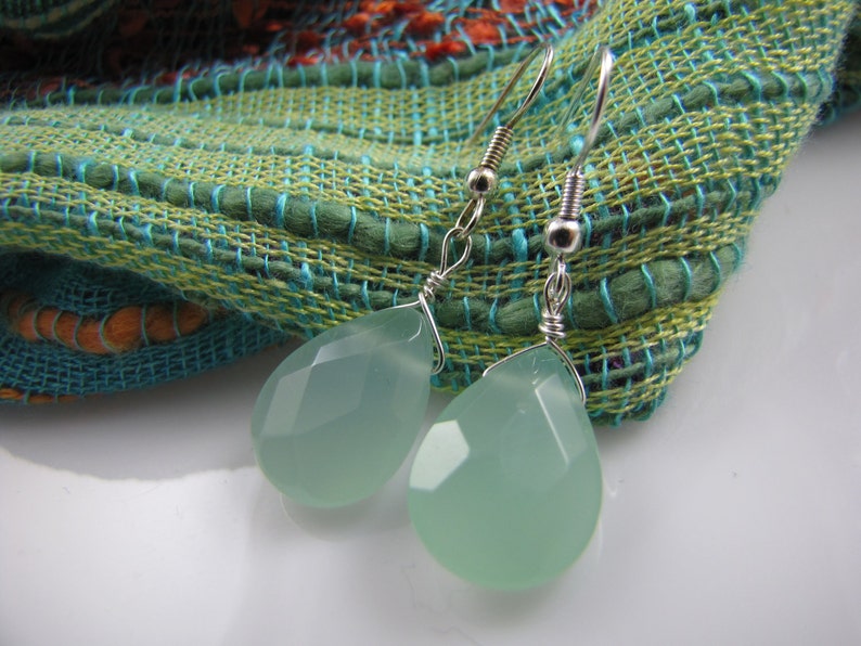 soft blue green faceted teardrop earrings image 2