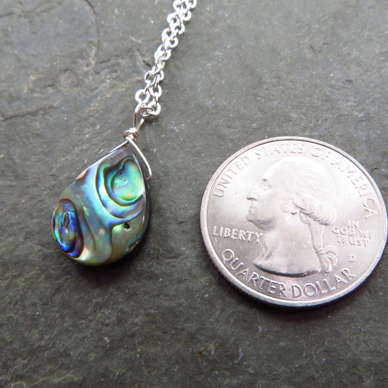 Abalone necklace Paua shell pendant 18 silver dainty chain choice of silver plated or sterling silver image 3