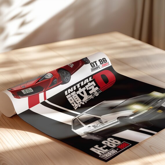 Initial D & Mf-ghost Print ART V2: Retro Anime Car Wall Art