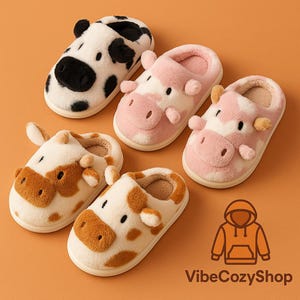 Pantuflas de felpa de vaca acogedoras: zapatos cálidos para el hogar