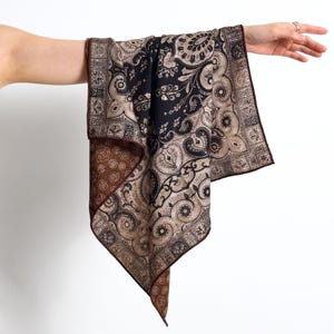 Wool Silk Scarf, Paisley Rose Print Warm Soft Neck Scarf, 26 inch 65*65cm Luxury Real Cashmere Square Bandana, Double Face Shawl Cozy Gift