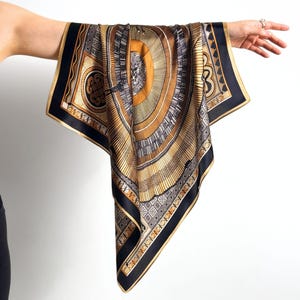 100% Maulbeerseide Schal, Schwarz Gold Geometrische Art Deco, 70 cm quadratischer ägyptischer Stil Halstuch, Frauen Bandana Schal Kopftuch Handtasche Schal