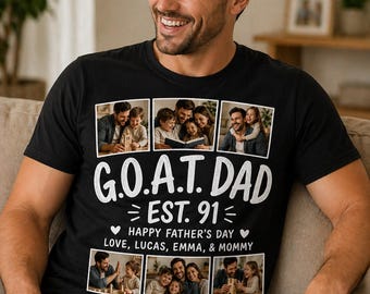 Chemise photo papa TikTok, chemise papa G.O.A.T avec photos d'enfants, cadeau personnalisé pour la fête des pères, chemise papa personnalisée avec noms, chemise année de l'Est