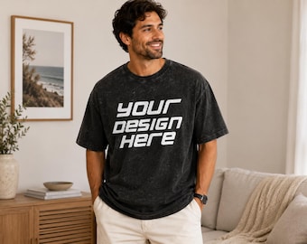 Custom Men’s Washed Cotton T-Shirt, Personalized Front Print Shirt, Your Design Here Tee, Vintage Washed Shirt, Custom Graphic Tee