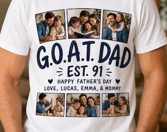 Chemise fête des pères personnalisée avec photos d'enfants, chemise papa personnalisée avec noms, chemise papa G.O.A.T, chemise photo de famille, cadeau de l'année de l'Est
