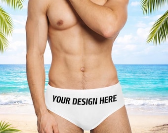 Custom Mens Swim Briefs, Personalized Swimwear Men, Custom Name Swim Trunks, Funny Mens Swimsuit, Custom Photo Swim Briefs, Beach Swimwear