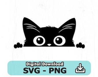 Gatto che sbircia Svg, Gatto carino Png, download immediato, file per Cricut, COD008