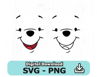 Pooh Face Svg, Bear face Svg, Png, download immediato, file per Cricut, COD003
