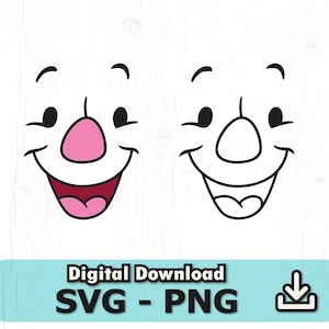 May include: Two cartoon faces with smiling expressions. One face has a pink nose and a red mouth, the other is an outline. The text "Digital Download SVG - PNG" is in a blue rectangle.