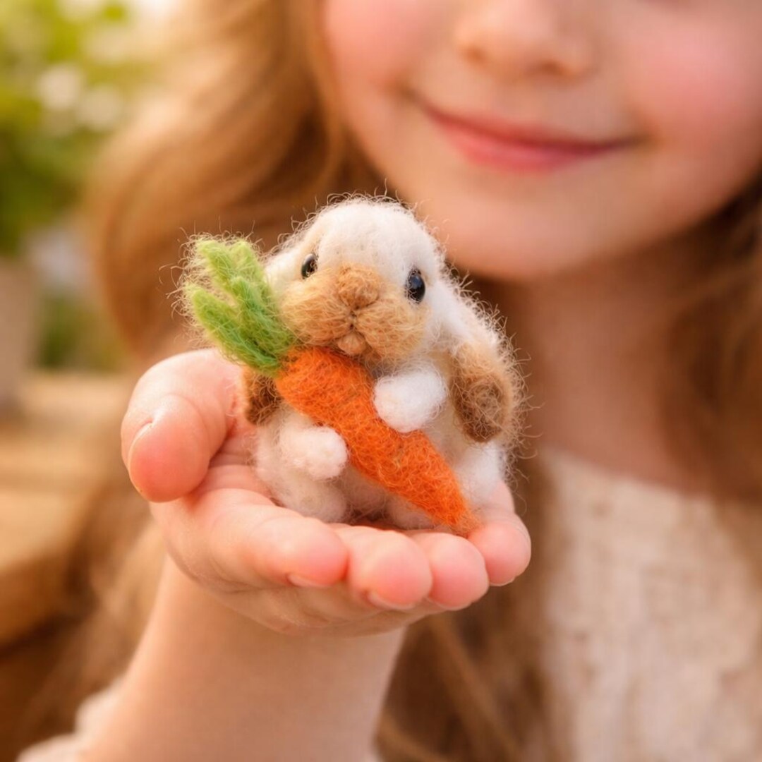 Handmade Needle Felted Bunny With Carrot, Wool Felt Rabbit Keepsake - Etsy