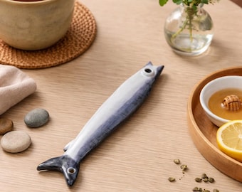 Pajita de cerámica hecha a mano con forma de pez, reutilizable, con un divertido diseño de sardina, ideal para café.