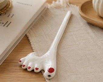Handmade Ceramic Toe Straw, Foot Shaped Reusable Pottery Drinkware