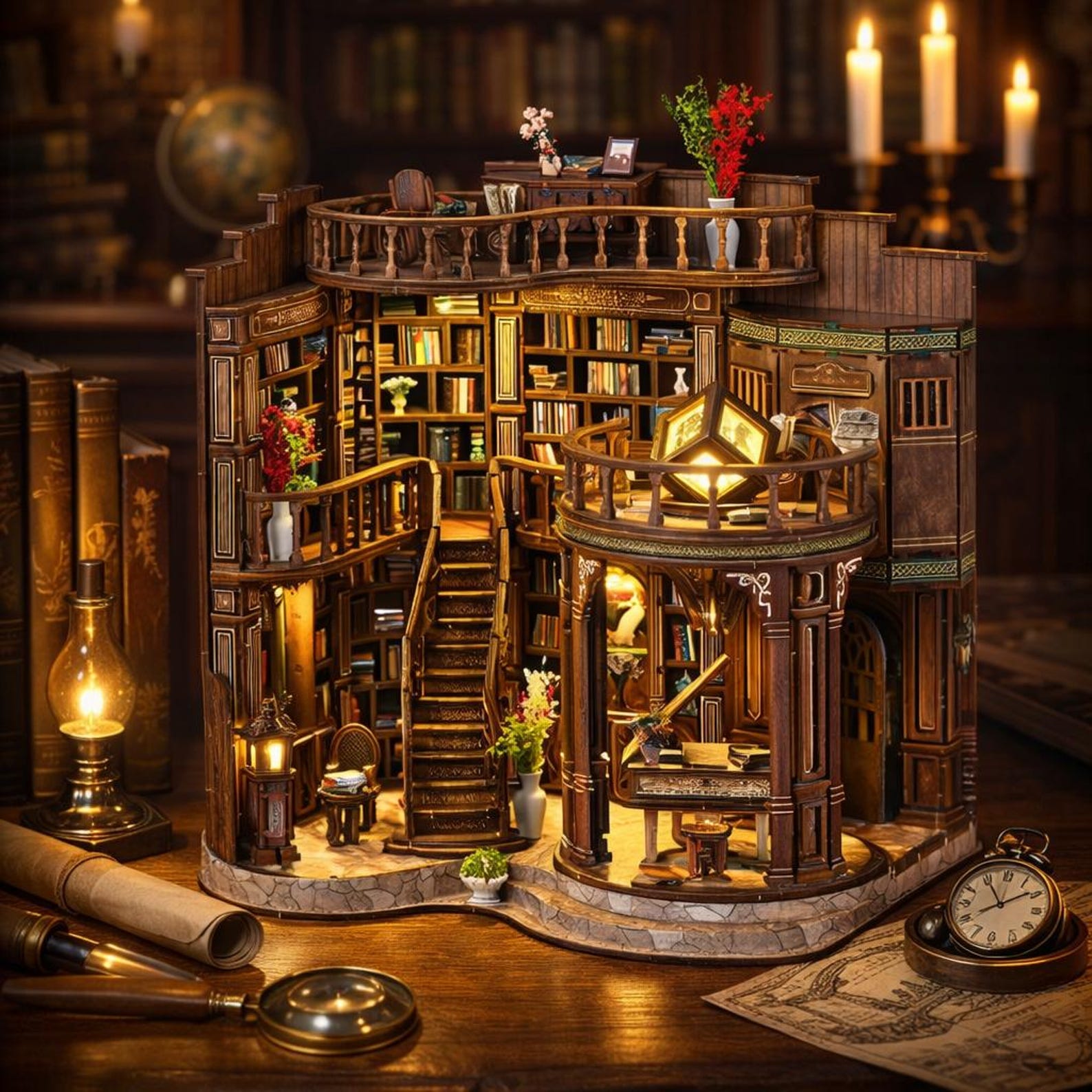 3D Wooden Bookstore Puzzle | Miniature DIY Library Model Kit With LED ...