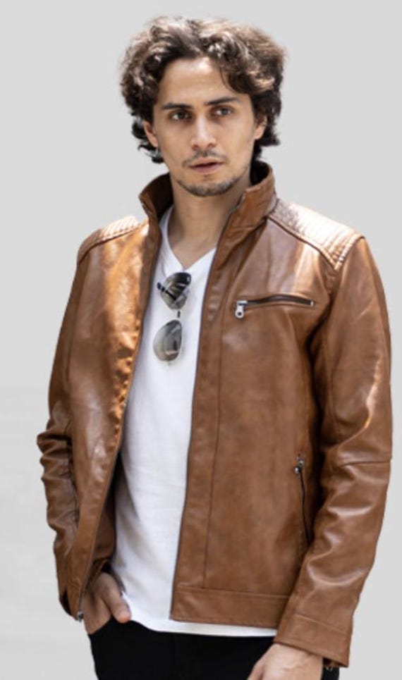 Mens Ryke Original Street Light Brown Leather Jacket - Etsy