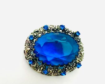 Austria Signed Sapphire Blue Domed Brooch