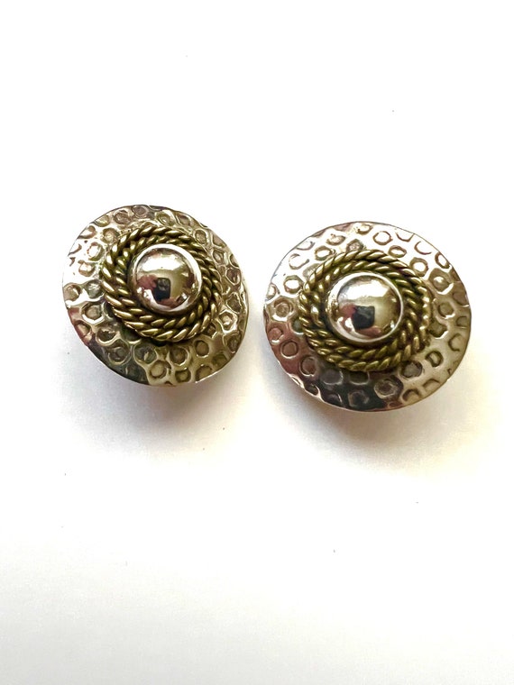 Taxco Hammered Sterling Brass Clip Earrings - image 3
