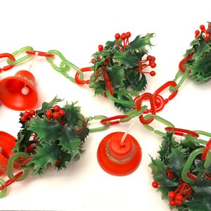 Vintage Plastic Holly Bell Garland