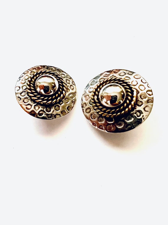 Taxco Hammered Sterling Brass Clip Earrings - image 5