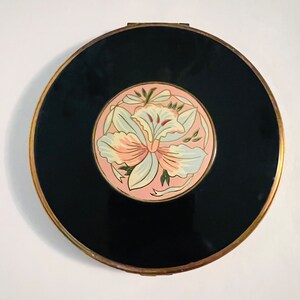 Vintage Black Cloisonné Powder Compact Inscribed image 9