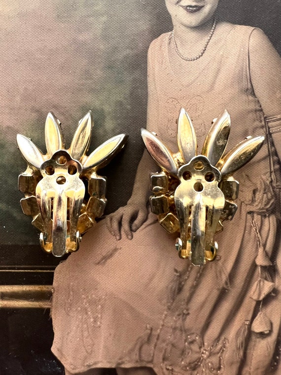 Amber Navette Aurora Borealis Rhinestone Earrings… - image 3