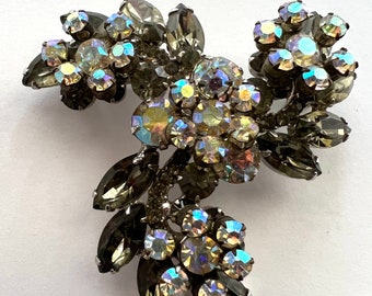 Juliana D & E Smoky Topaz Aurora Borealis Tiered Layered Pinwheel Brooch