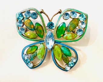 Vintage Foiled Glass Butterfly Brooch