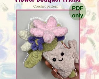 Jellycat flowers bouquet PDF crochet pattern, beginner-intermediate level, perfect gift