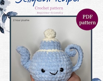 Jellycat teapot crochet pattern, beginner-friendly, easy and fast pattern, 2-hour plushie