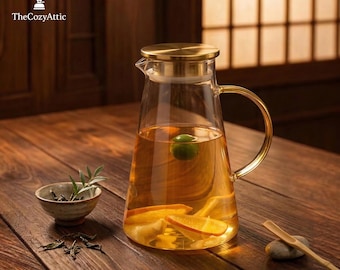 Large Glass Pitcher with Lid | 68oz Borosilicate Water Carafe | Modern Iced Tea Jug | Minimalist Kitchen Decor | Housewarming Gift | 2L