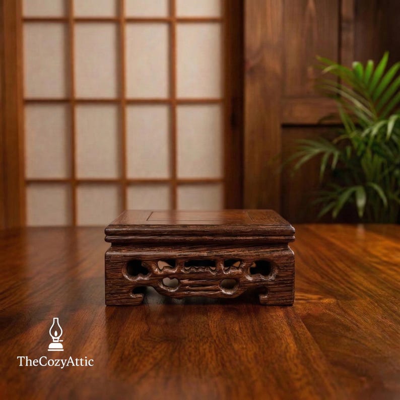 Square Wood Pedestal Stand | Oriental Carved Display Base | Zen Table Decor | Minimalist Bonsai Riser | Handcrafted Teapot Stand Small