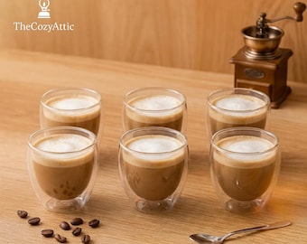 Double Wall Glass Espresso Cups Set of 6 – 80ml Heat Resistant Coffee Shot Glasses for Espresso, Latte & Cappuccino