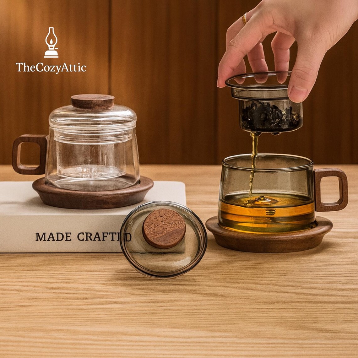 Japanese Wooden Glass Teapot Set – Minimalist Heat-resistant Tea Brewer ...