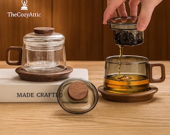 Japanese Wooden Glass Teapot Set – Minimalist Heat-Resistant Tea Brewer with Infuser and Cup