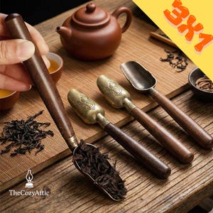 Vintage Brass Tea Scoop with Wooden Handle – Handmade Tea Leaf Spoon for Loose Leaf Tea