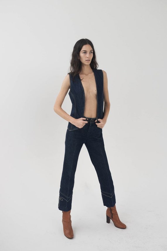 1970’s Denim Embroidered Set / Pants and Vest / Vi