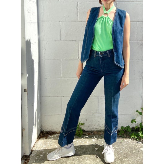 1970’s Denim Embroidered Set / Pants and Vest / Vi